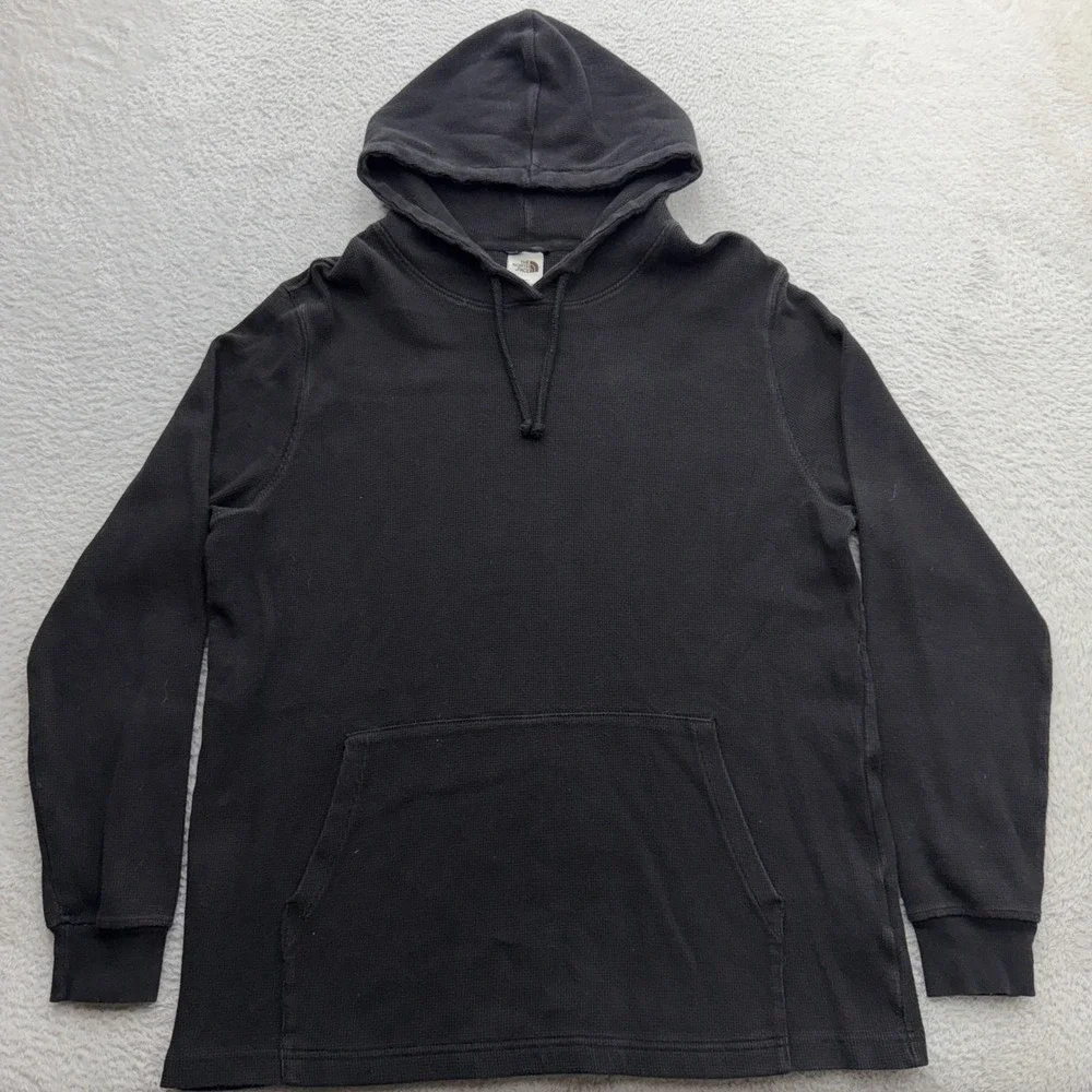 The North Face Mens Black Waffle Knit Thermal Pullover Hoodie XL